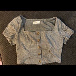 cropped button up short sleeve shirt